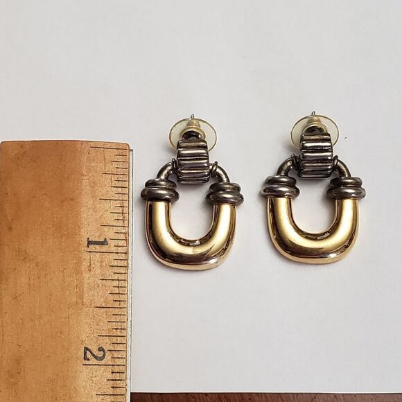 VINTAGE Mixed Metals Pierced Earrings - Picture 2 of 8